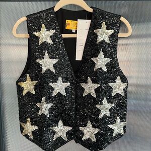 Black Sequined Vest with White Star Details. NWT